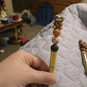 Cute Sloth Beaded Pen with Leopard Print